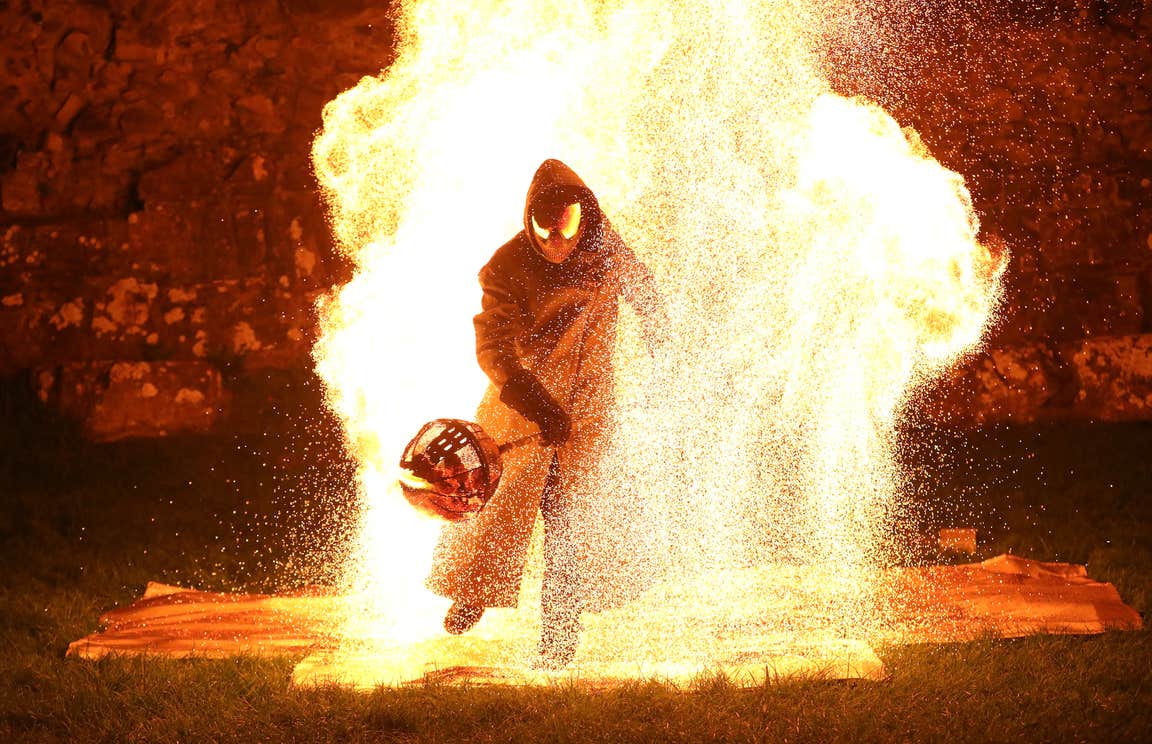 A fire performer at the Púca Festival in Meath in 2023.