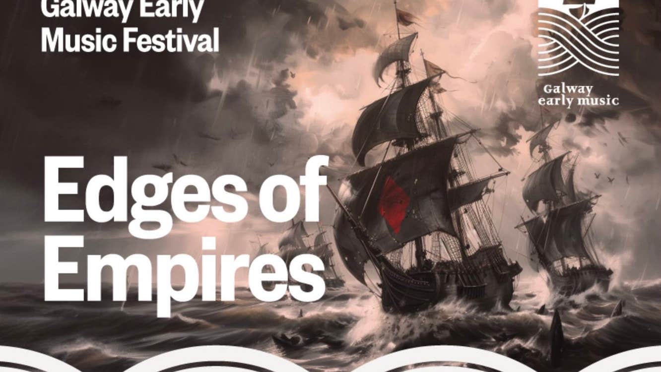 Edges of Empires - A painting of old ships on dark stormy seas in full sails, overlaid with white event text.