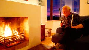 Image of Christy by open fire