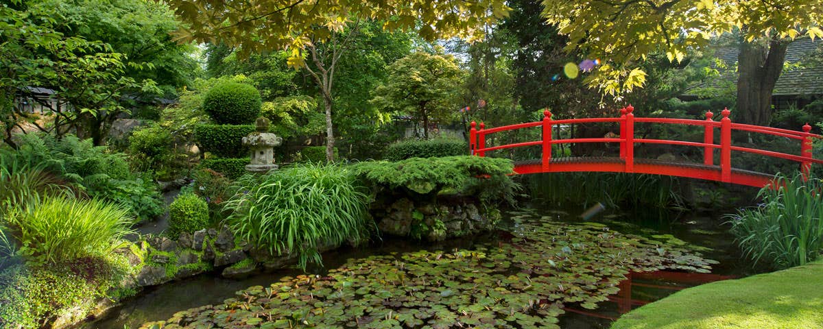 Bridge over pond in Japanese Gardens