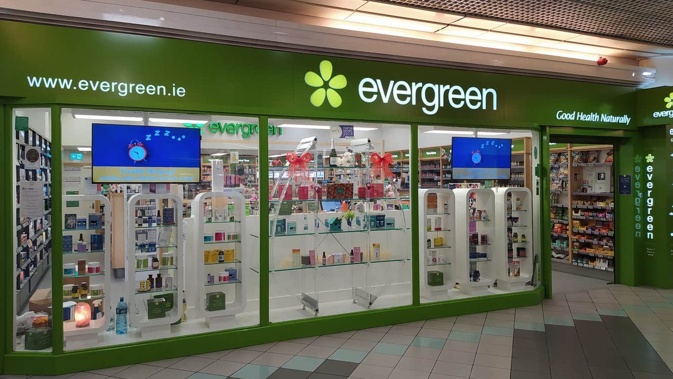 Health food shop front in a shopping centre