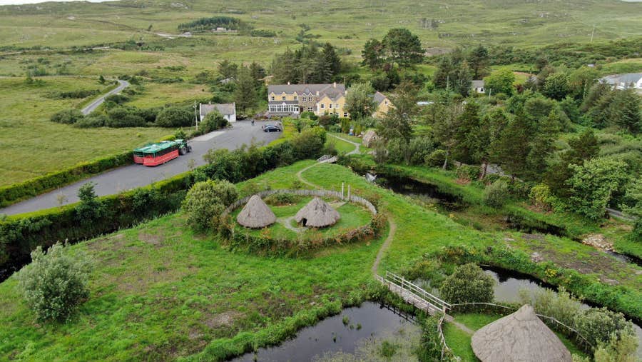 An aerial view of the area and facilities around Dan OHaras Homestead in Connemara