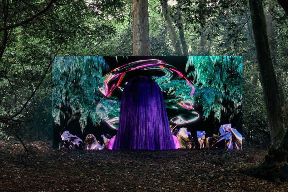 A colourful art installation in the woodland at Ballinlough Castle for the Body and Soul festival.