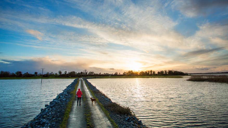 A woman and her dog at Saint's Island, Longford