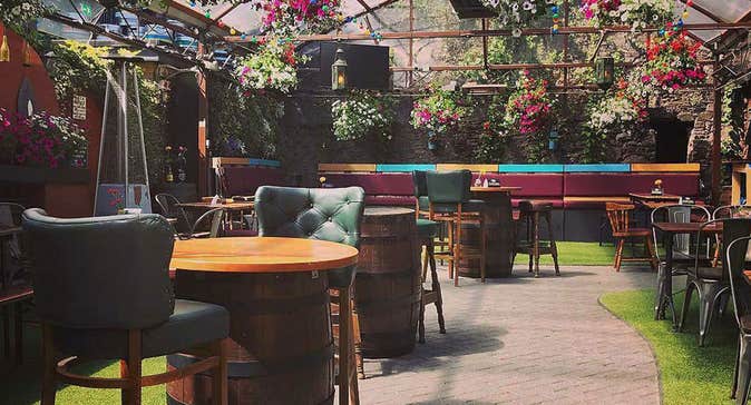 The beer garden at Franciscan Wells Brewery and  Brew Pub