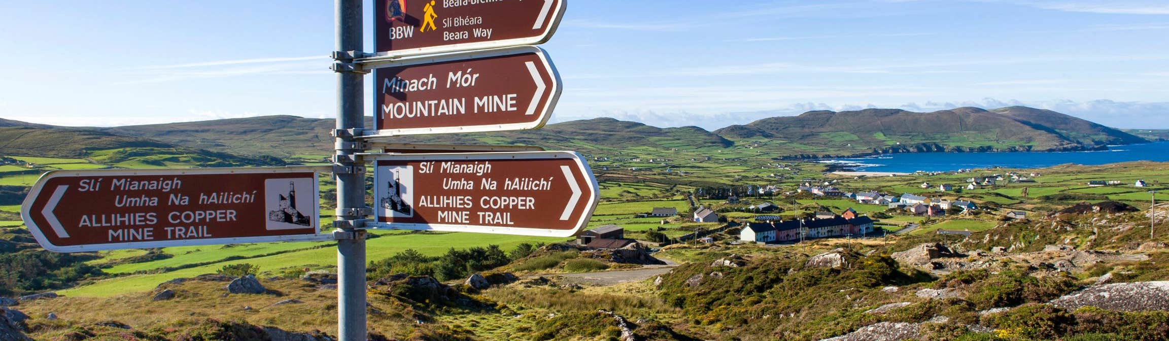 Signposts for the Allihies Copper Mine Trail in County Cork