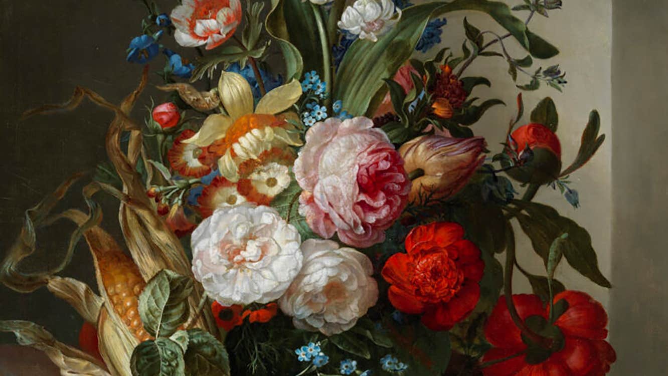 Vase of Flowers with an Ear of Corn by Rachel Ruysch