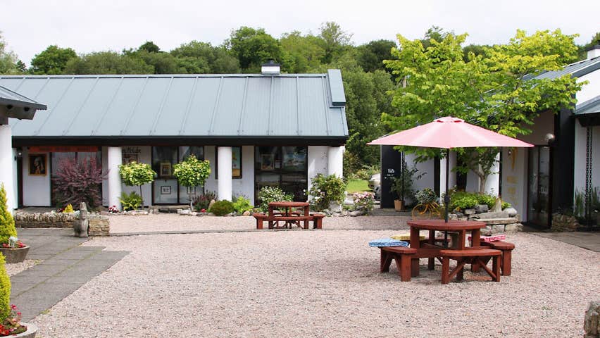 The landscaped courtyard with individual studios encircling it at the Donegal Craft Village