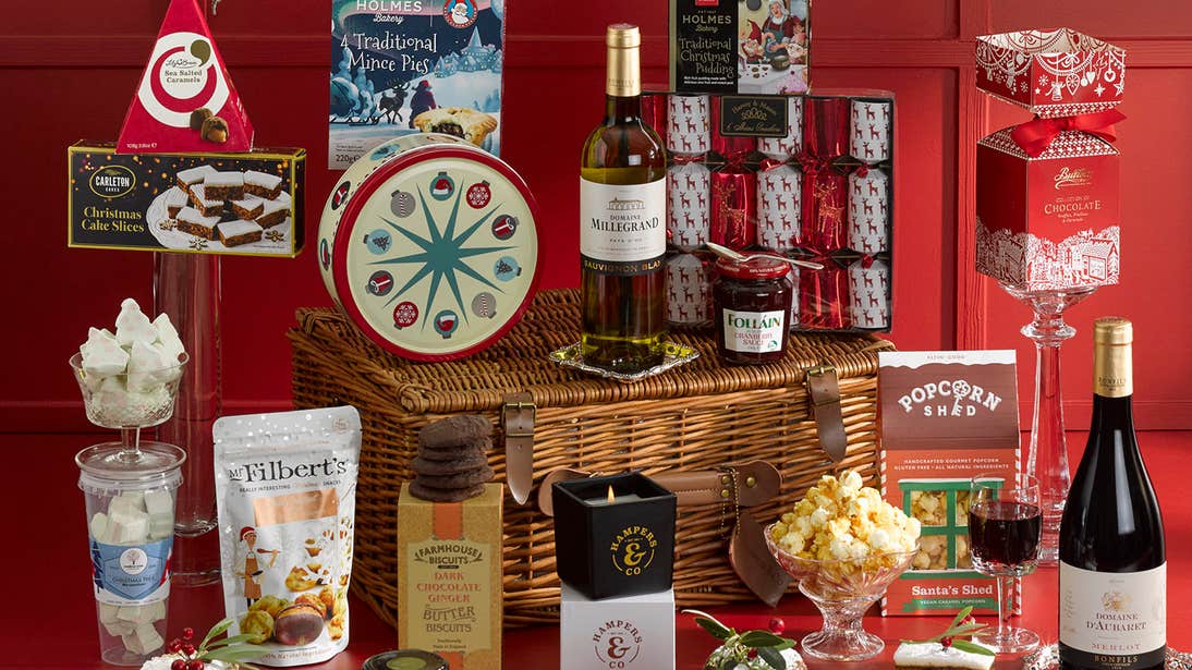 Wines, cheese and treats from Hamper and Co. Christmas Hamper