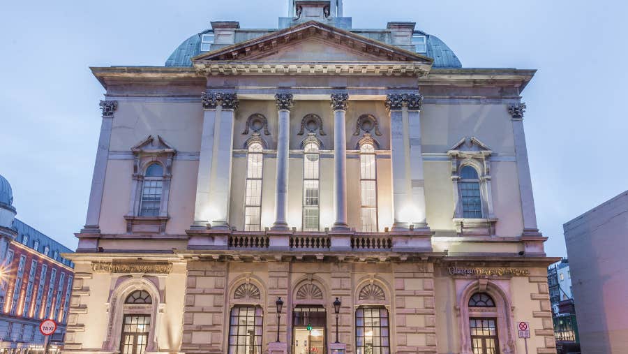 Evening view of hotel facade