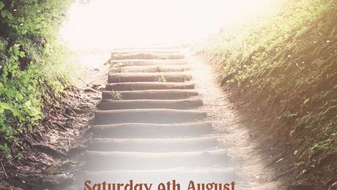 A Healing Breathwork Journey - poster showing set of outdoor steps leading up through greenary.