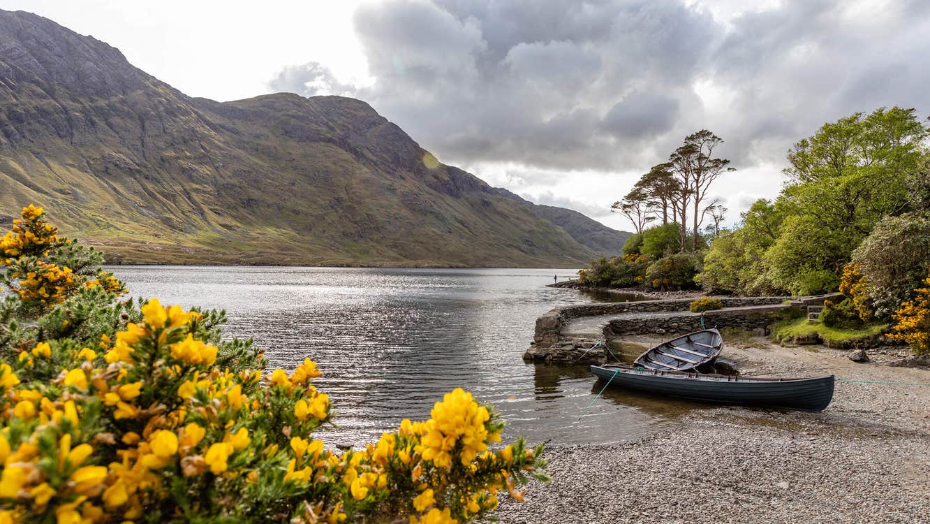 View of mountains from Doolough Valley pass and the shores of the lake.