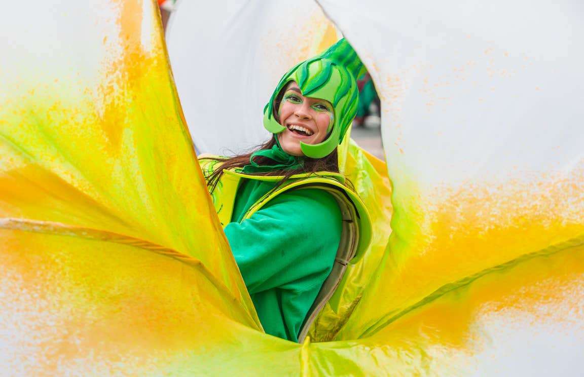 A performer at the 2023 St Patrick's Day Parade in Limerick city