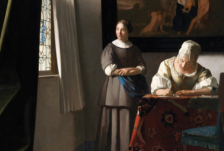 'Woman Writing a Letter with her Maid', Vermeer