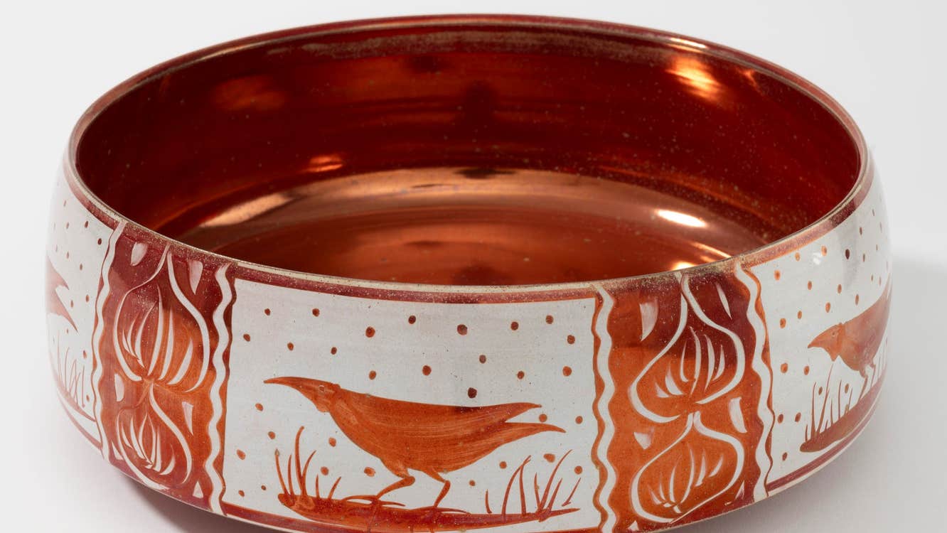 A Mark Campden red rook bowl at O'Connell Gallery