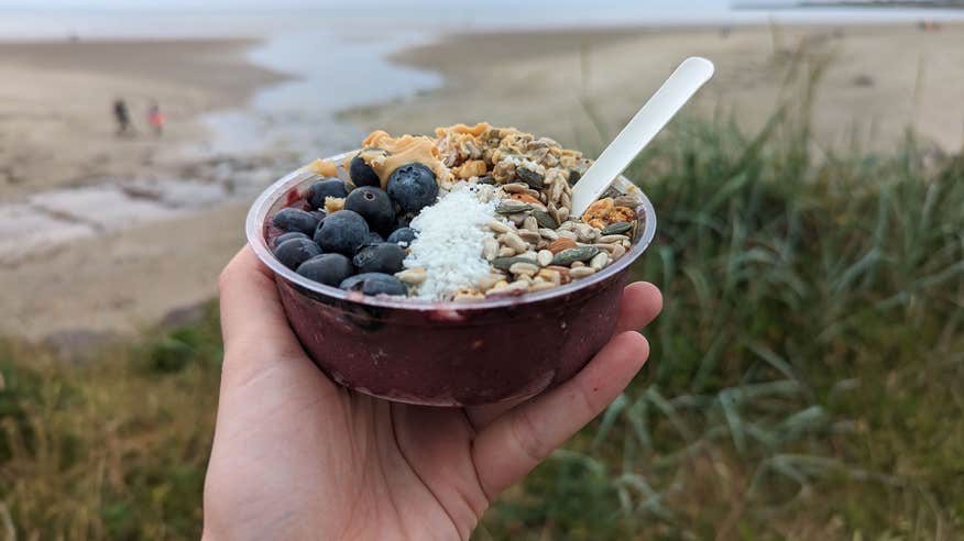 A person holding an açaí bowl from Offshore Coffee in Enniscrone, County Sligo