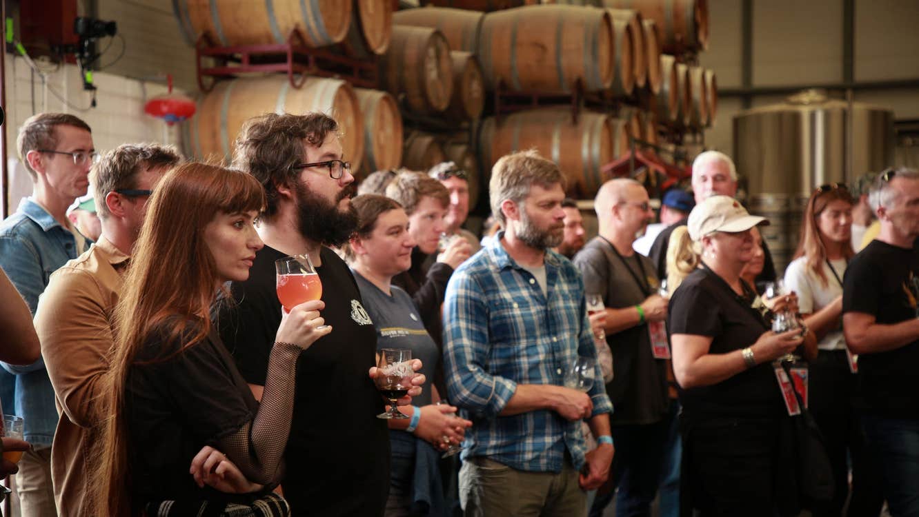 A group of people at a beer tasting