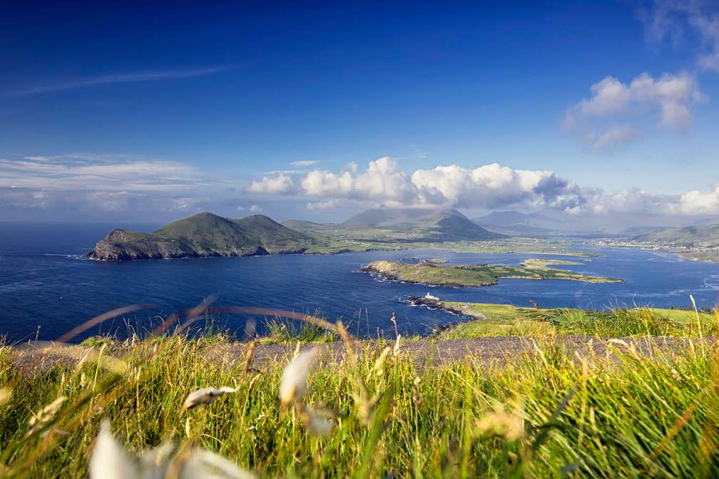 View of Cromwell Point Lighthouse from Geokaun Mountain, Valentia Island, County Kerry