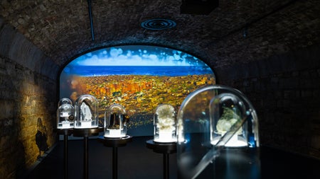 Inside the vaults of EPIC The Irish Emigration Museum, glass pods with sensory items inside