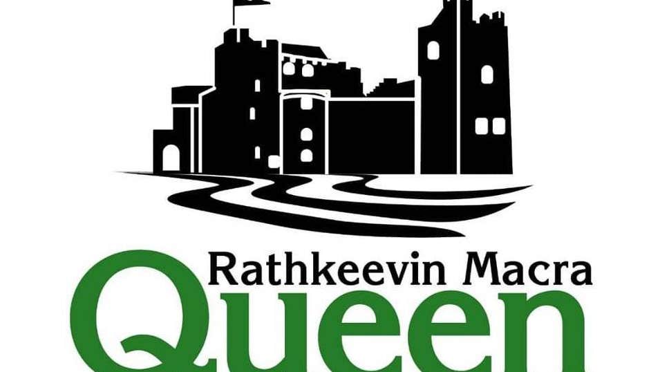 Simple black silhouette of a castle with towers and flag against a white background with black or dark green event text below.