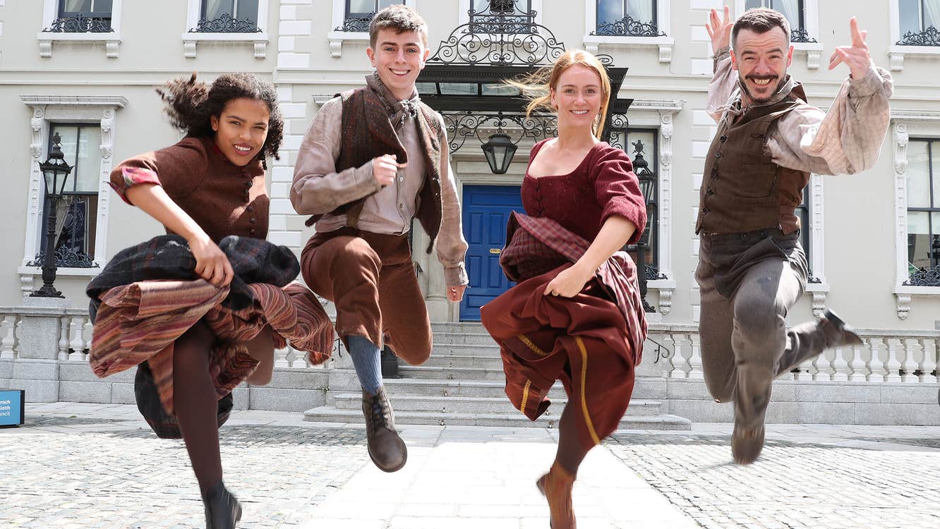 Irish Dancing members of the cast of Celtic Exodus showcase their talents outside the historic Mansion House ahead of the summer run. Choreographed by former Riverdance lead Jason O'Neil, it is set against the backdrop of the Irish Famine