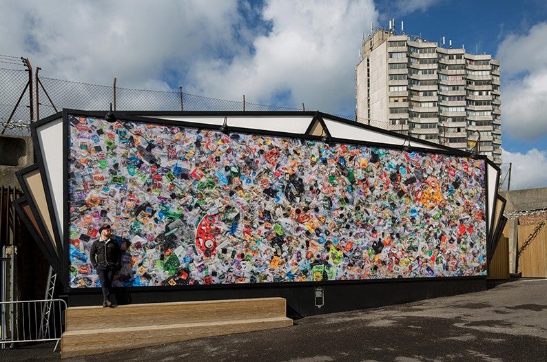 Daniel Webb, photographed by Ollie Harrop, next to Mural-by-the-Sea, Margate, UK