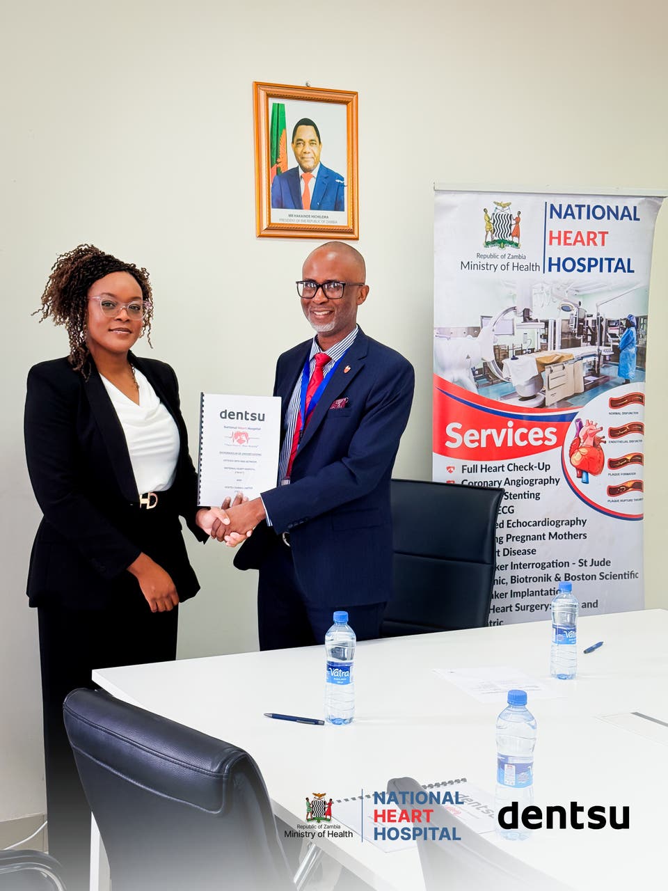 Chishimba Mosonda, Managing Director, denstu Zambia and Dr. Chabwela Shumba Senior Medical Superintendent National Heart Hospital 