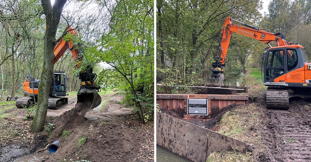 Het greppelherstel in volle gang.