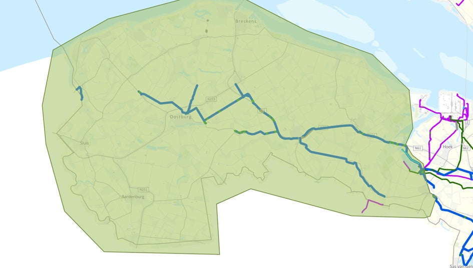 Het gebied dat getroffen is door de storing