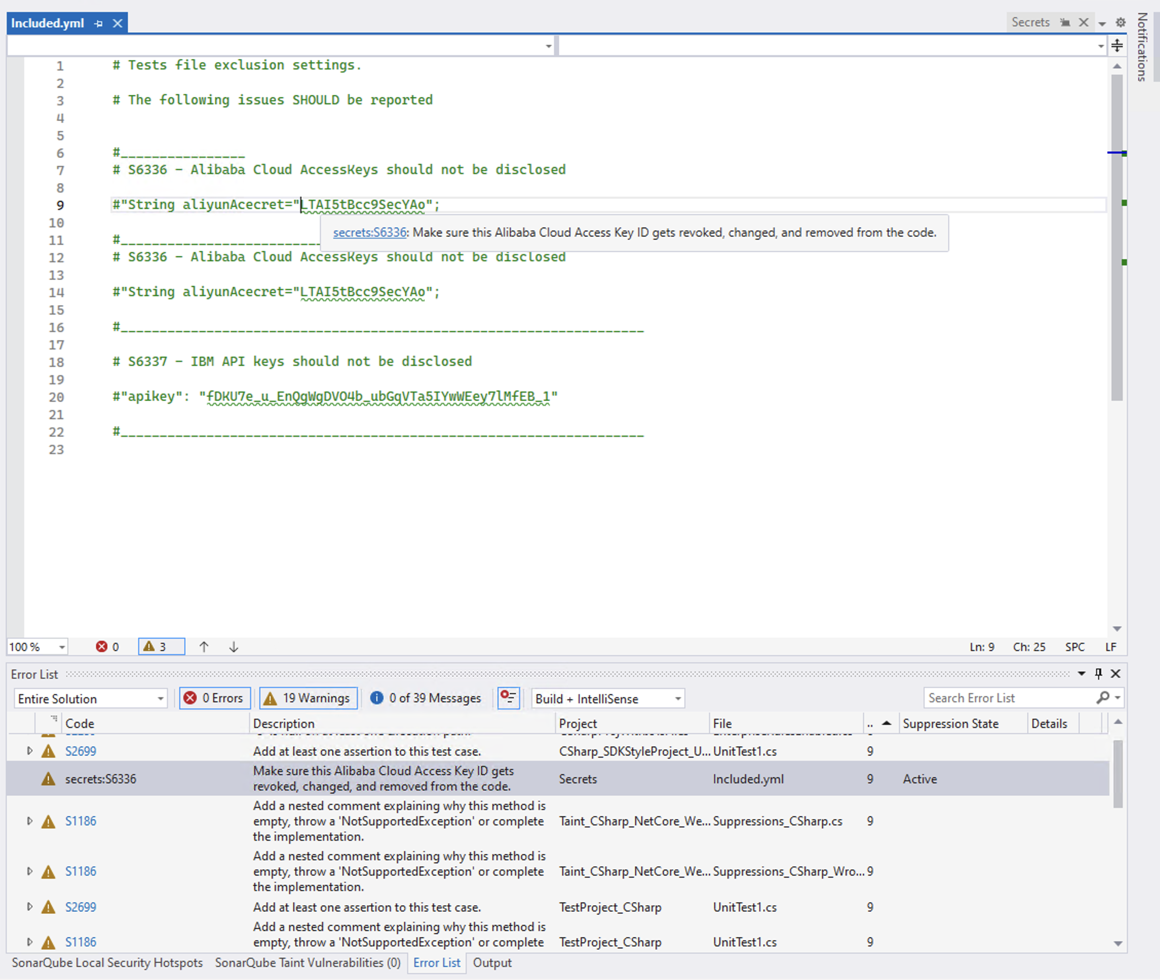 Secrets detection is now possible in SonarQube for Visual Studio. Secrets detection is now possible in SonarQube for Visual Studio.