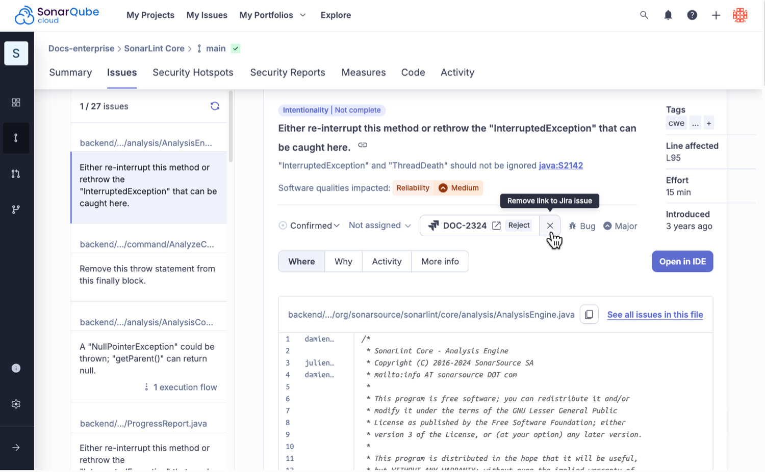 Removing a connection to a Jira work item