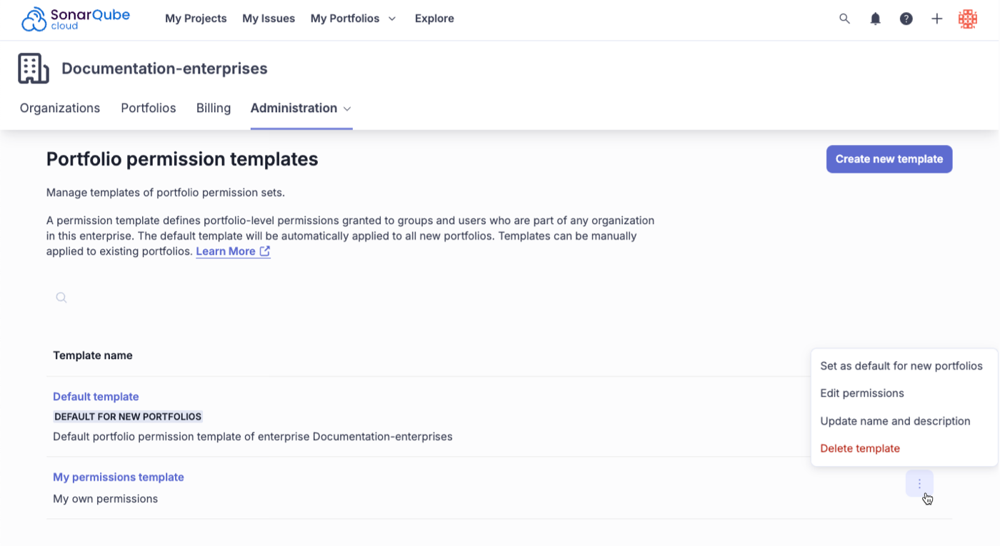 Edit permission templates Edit permission templates