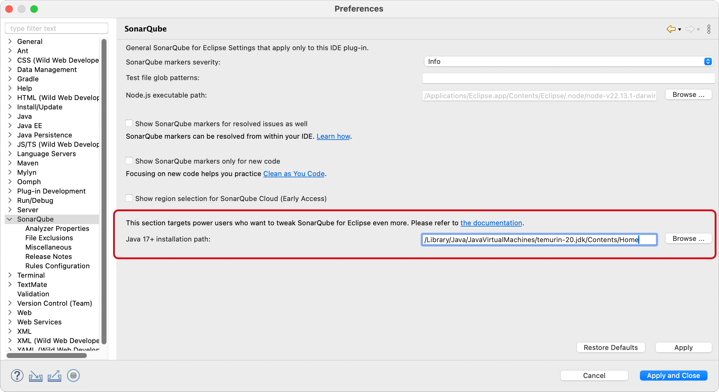 SonarQube for Eclipse using the self-managed Java installation.