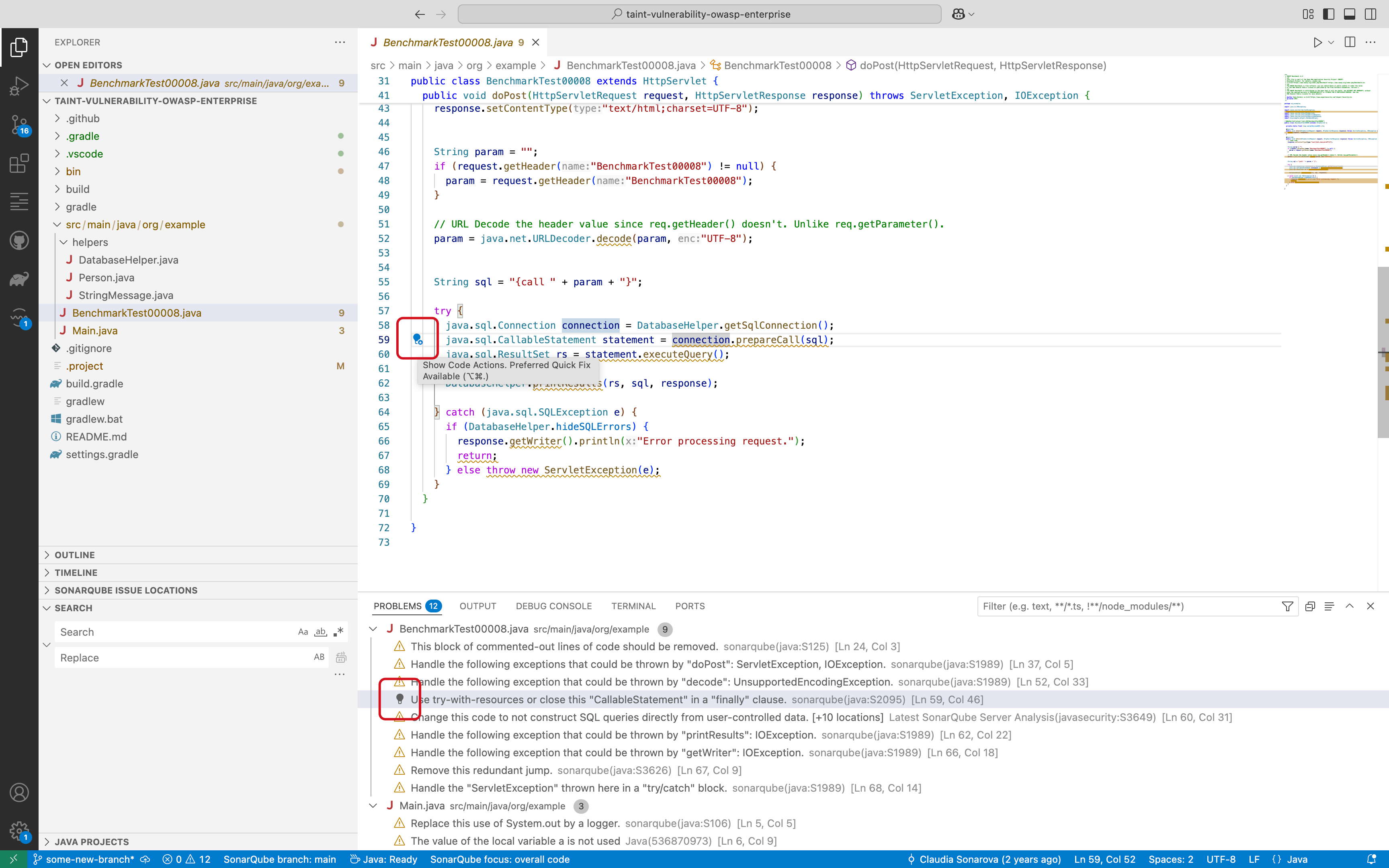 SonarQube for VS Code uses a lightbulb icon as a tooltip to reveal access to actions you can take on issues in your code. SonarQube for VS Code uses a lightbulb icon as a tooltip to reveal access to actions you can take on issues in your code.