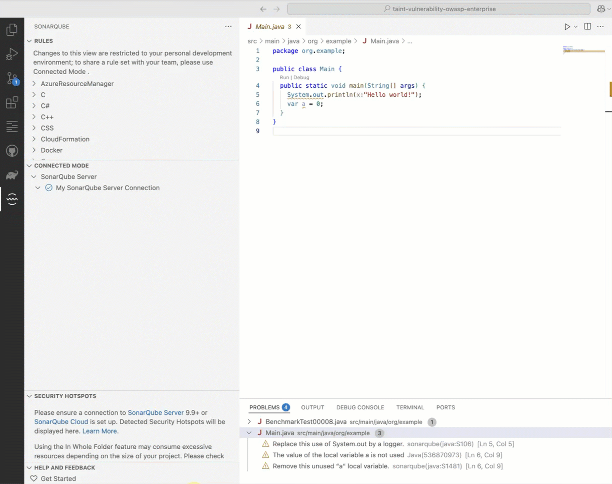 Select the + icon to select a SonarQube Server or SonarQube Cloud project to bind to. Select the + icon to select a SonarQube Server or SonarQube Cloud project to bind to.