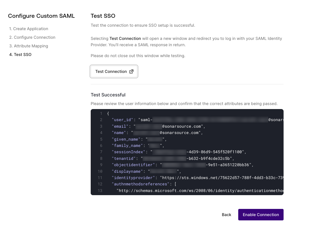 Testing and enabling the connection