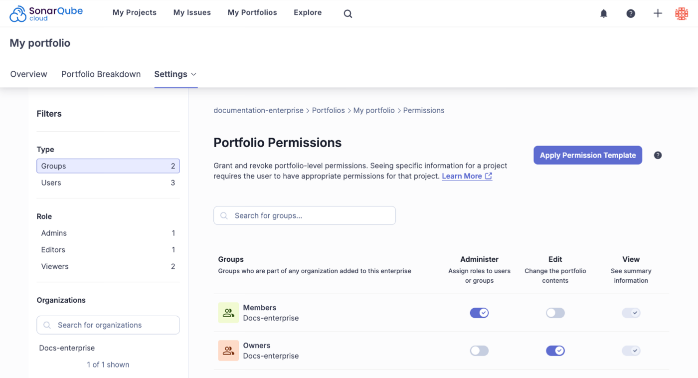 Managing portfolio permissions