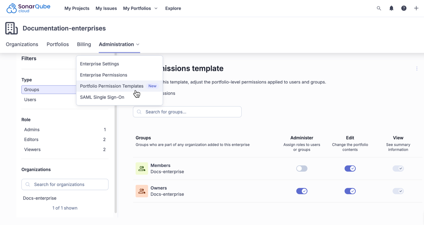 Portfolio permission templates Portfolio permission templates