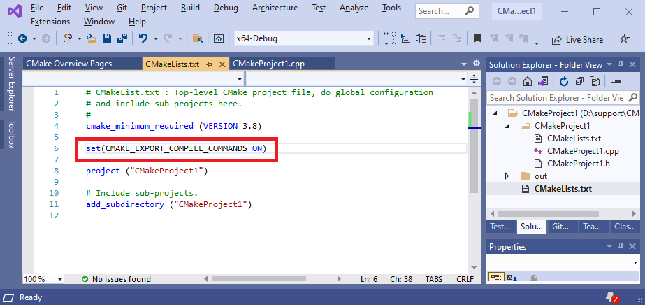 Add a command to your CMakeLists.txt file to generate the compilation database. Add a command to your CMakeLists.txt file to generate the compilation database.