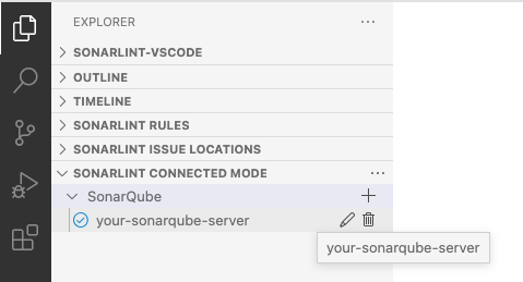 Your active connections are available in the SonarLint Connected Mode tab. Your active connections are available in the SonarLint Connected Mode tab.