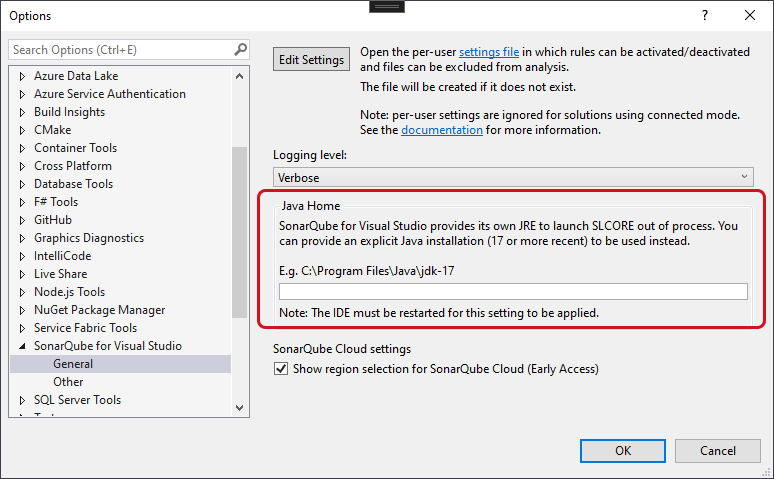 You can set your own JRE or use the JRE bundled with SonarQube for Visual Studio. You can set your own JRE or use the JRE bundled with SonarQube for Visual Studio.