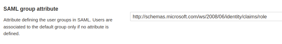 The attribute used to define your user group role in SAML.