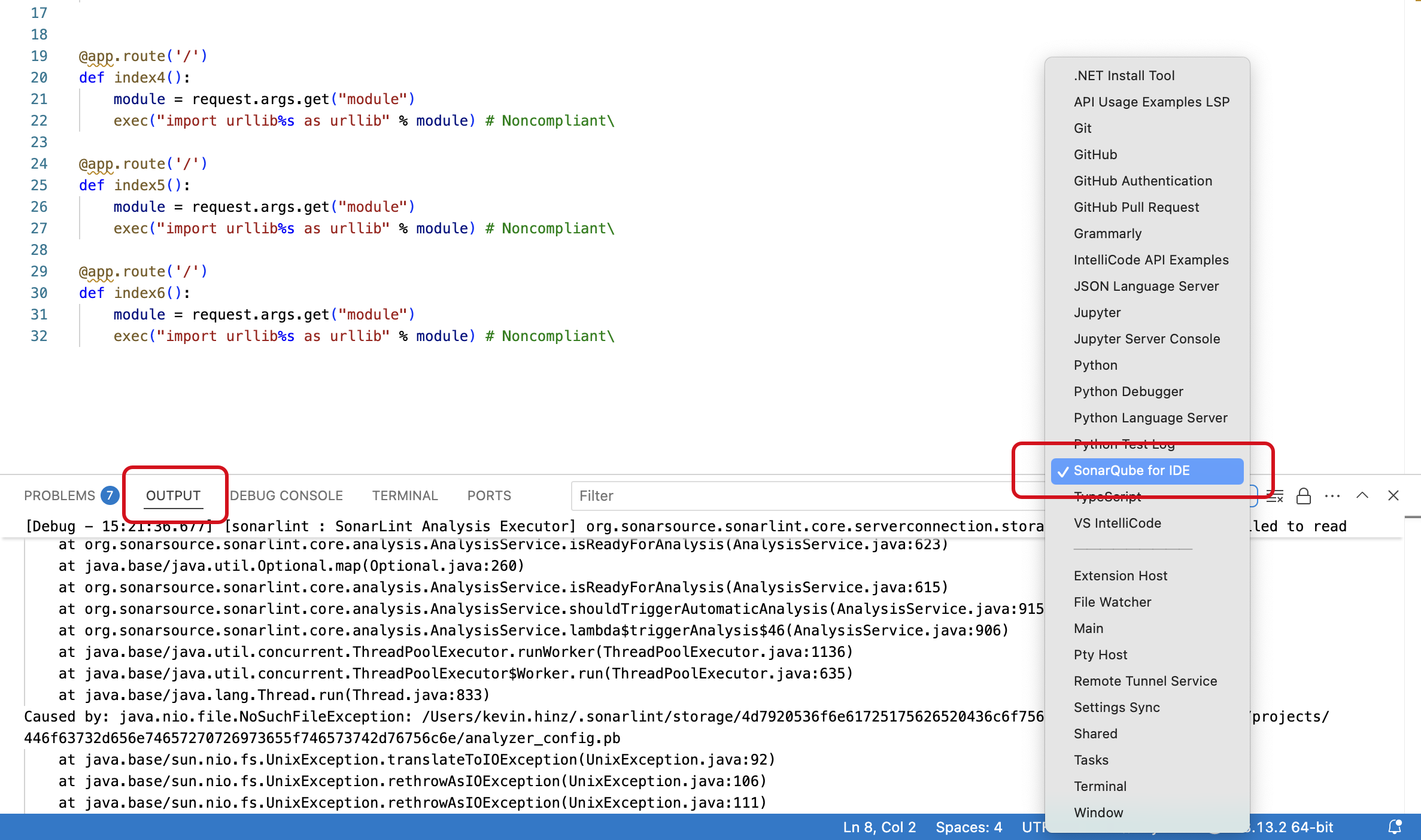 Switch your OUTPUT to SonarQube for IDE to see the Analyzer logs and Verbose output. Switch your OUTPUT to SonarQube for IDE to see the Analyzer logs and Verbose output.