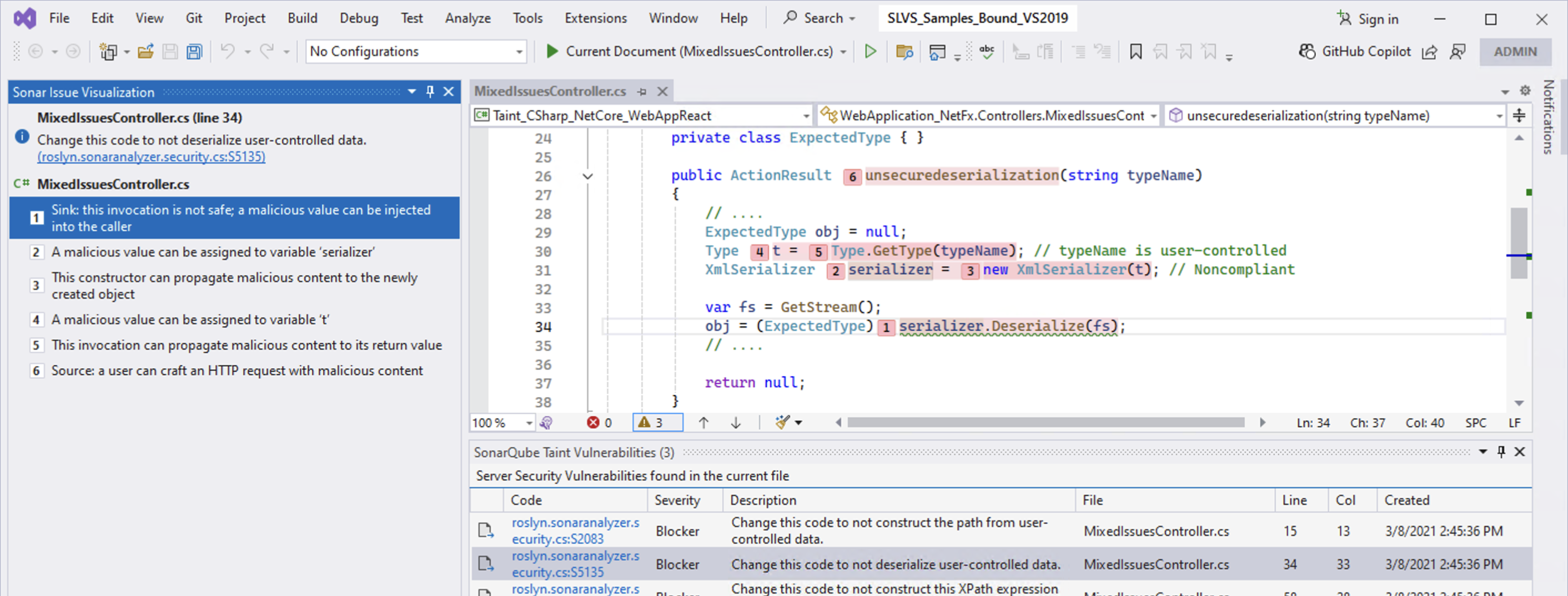 The Sonar Issue Visualization window will give you more details about secondary locations for taint vulnerabilities. The Sonar Issue Visualization window will give you more details about secondary locations for taint vulnerabilities.
