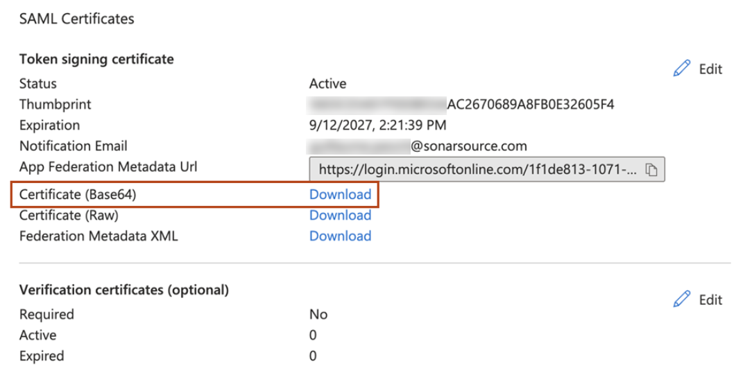 SAML certificate