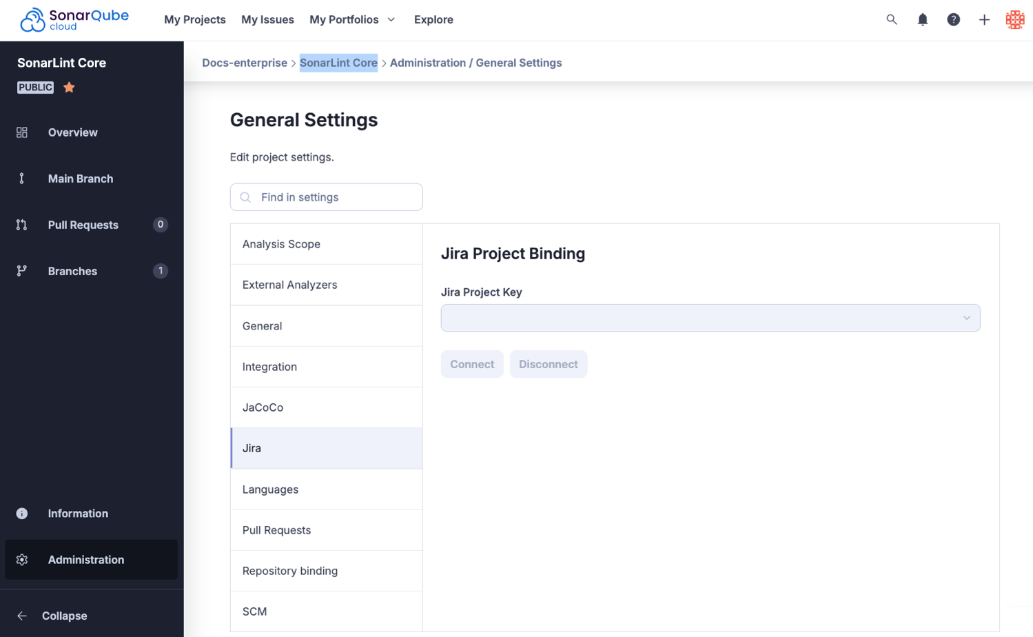 Binding Jira to a project