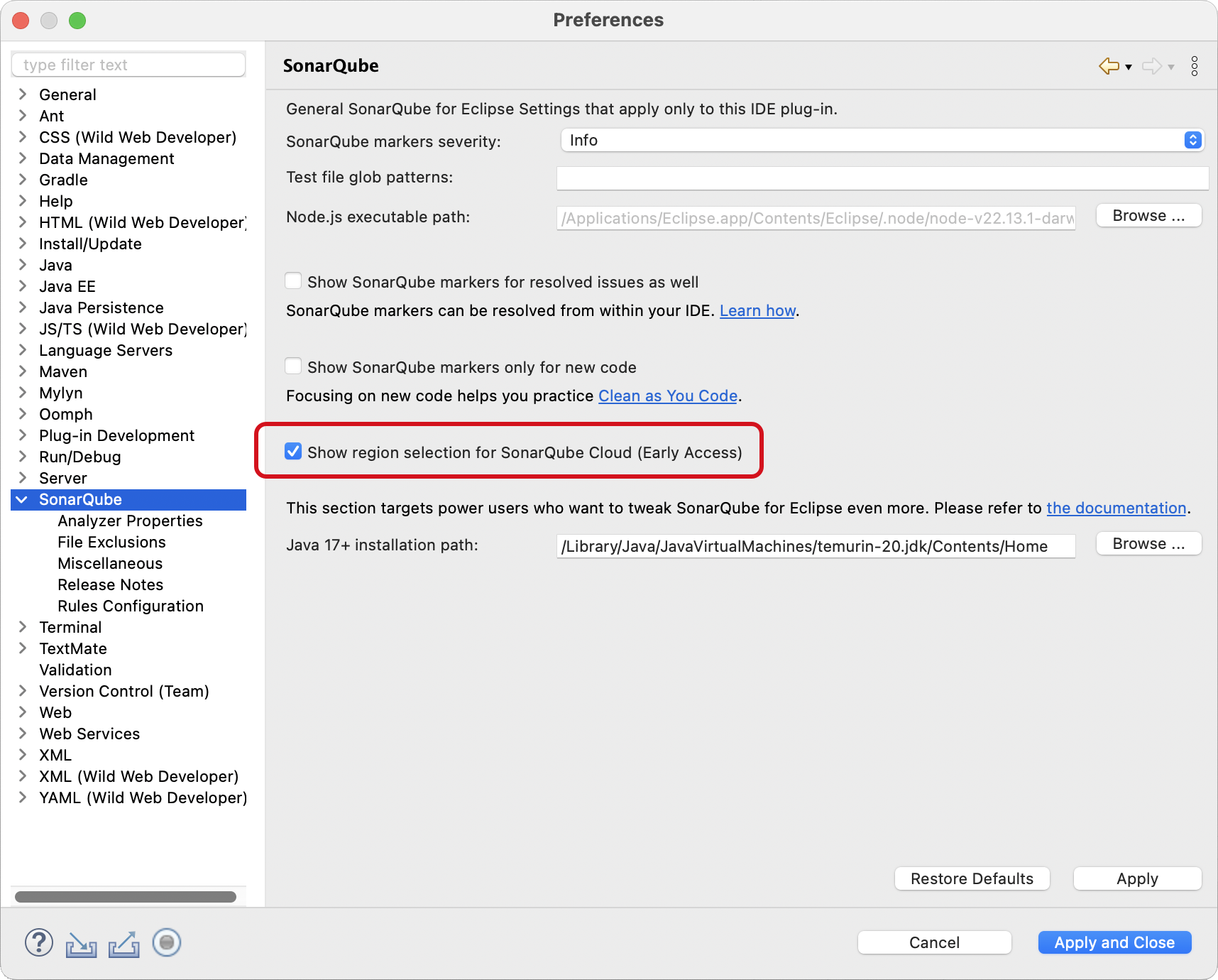 To set up connected mode with an account in the US region, you need to update a setting in SonarQube for Eclipse.