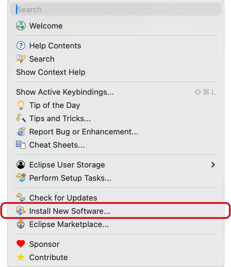 Go to Help > Install New Software... in the Eclipse file menu to start your SonarQube for Eclipse installation.