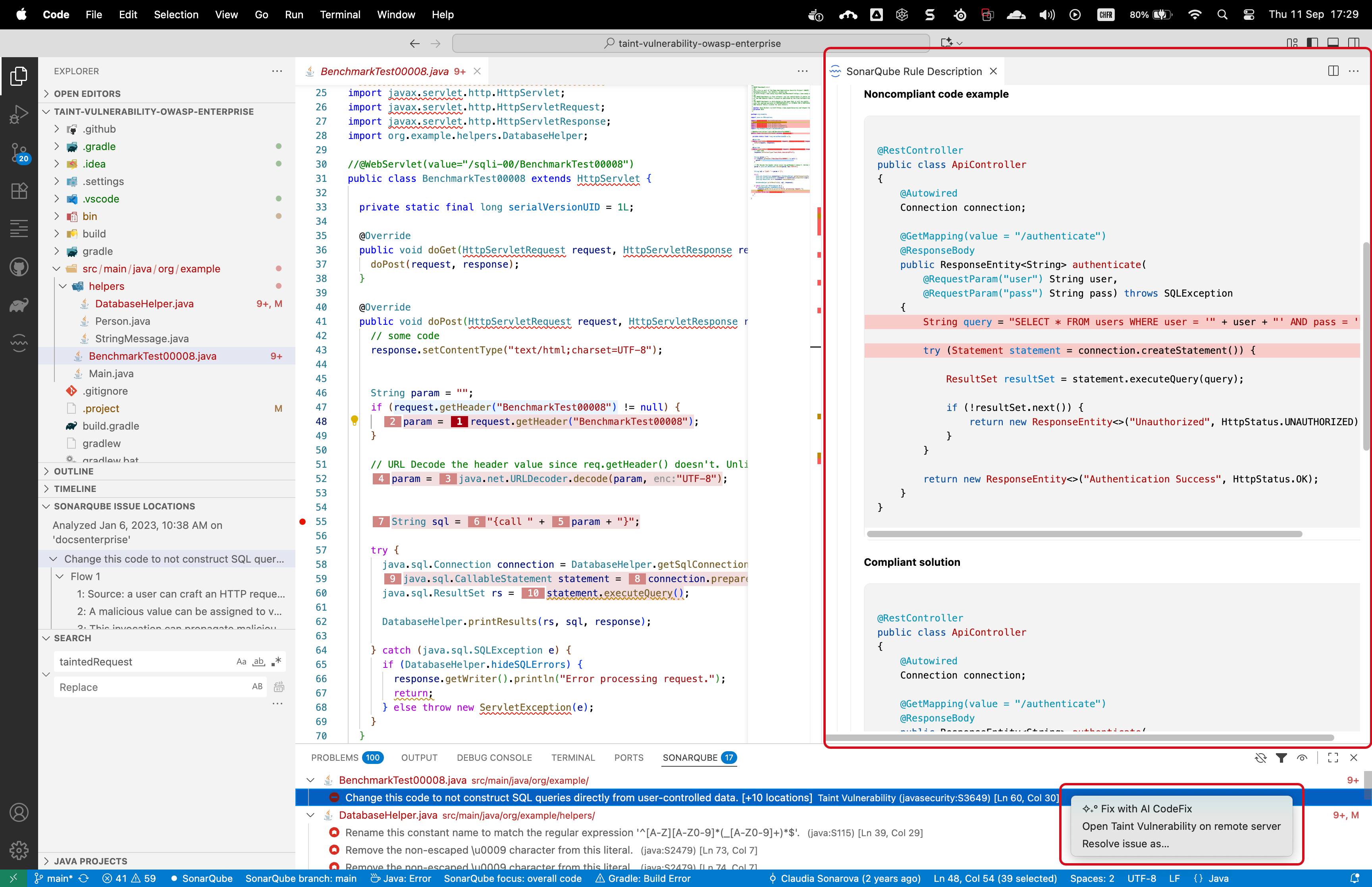 The SonarQube Rule Description tab will give you lots of information to help you fix your issue. The SonarQube Rule Description tab will give you lots of information to help you fix your issue.