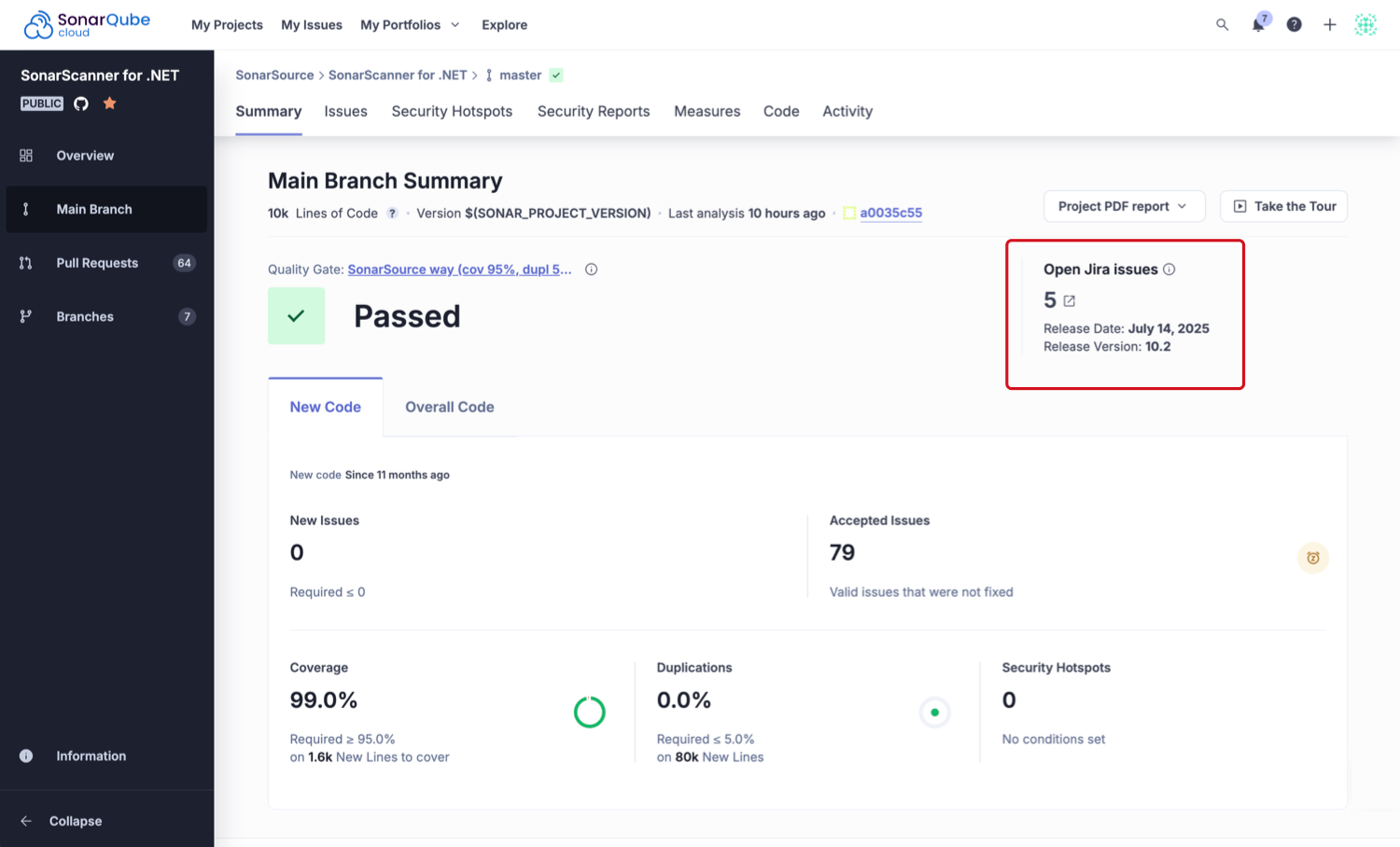 Main branch summary page